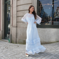 Vestido Fluido em Chiffon com Folhos