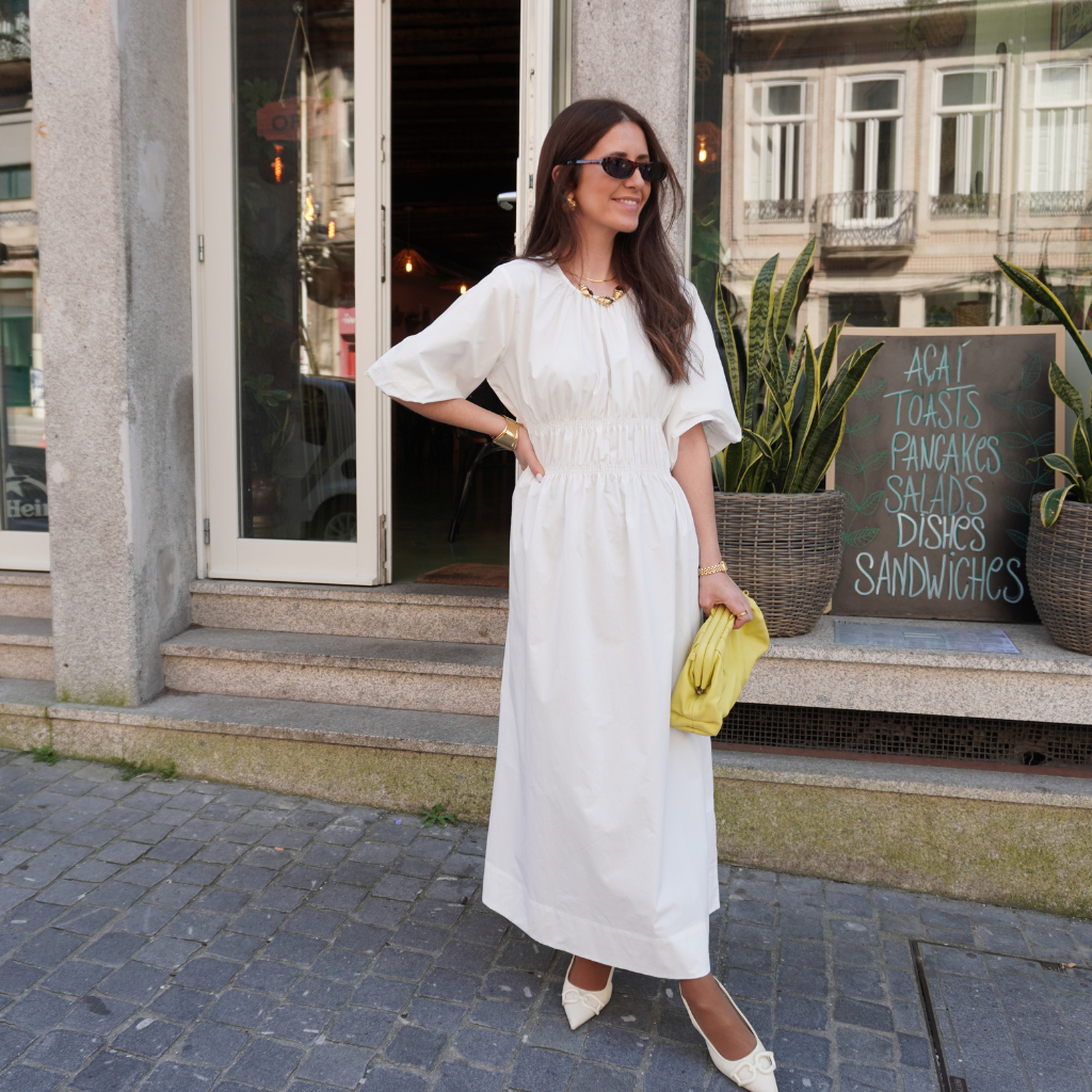 Vestido Midi com Manga Ampla
