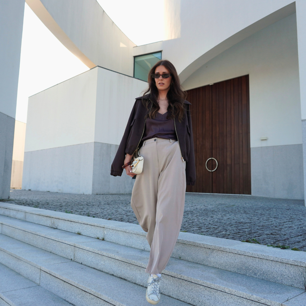 Calças baloon cintura subida