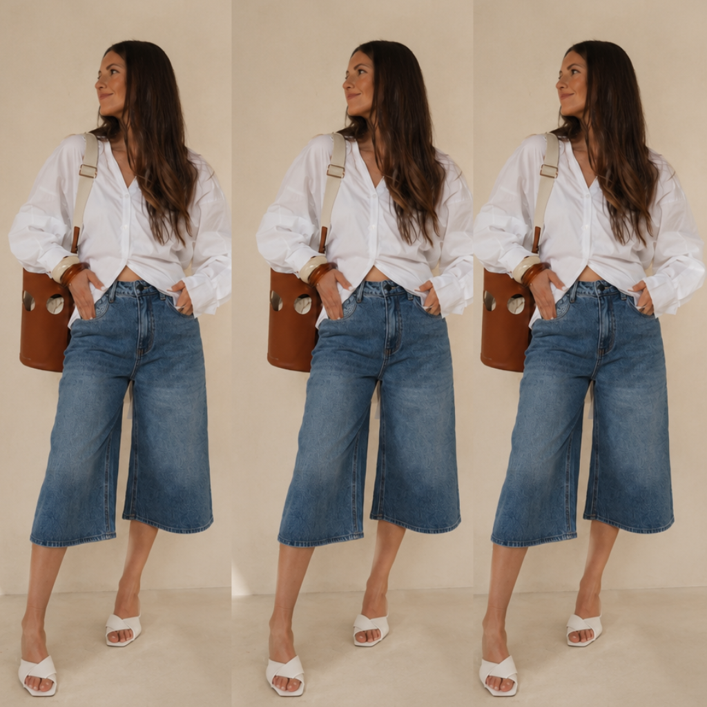 Bermuda Denim de Cintura Alta