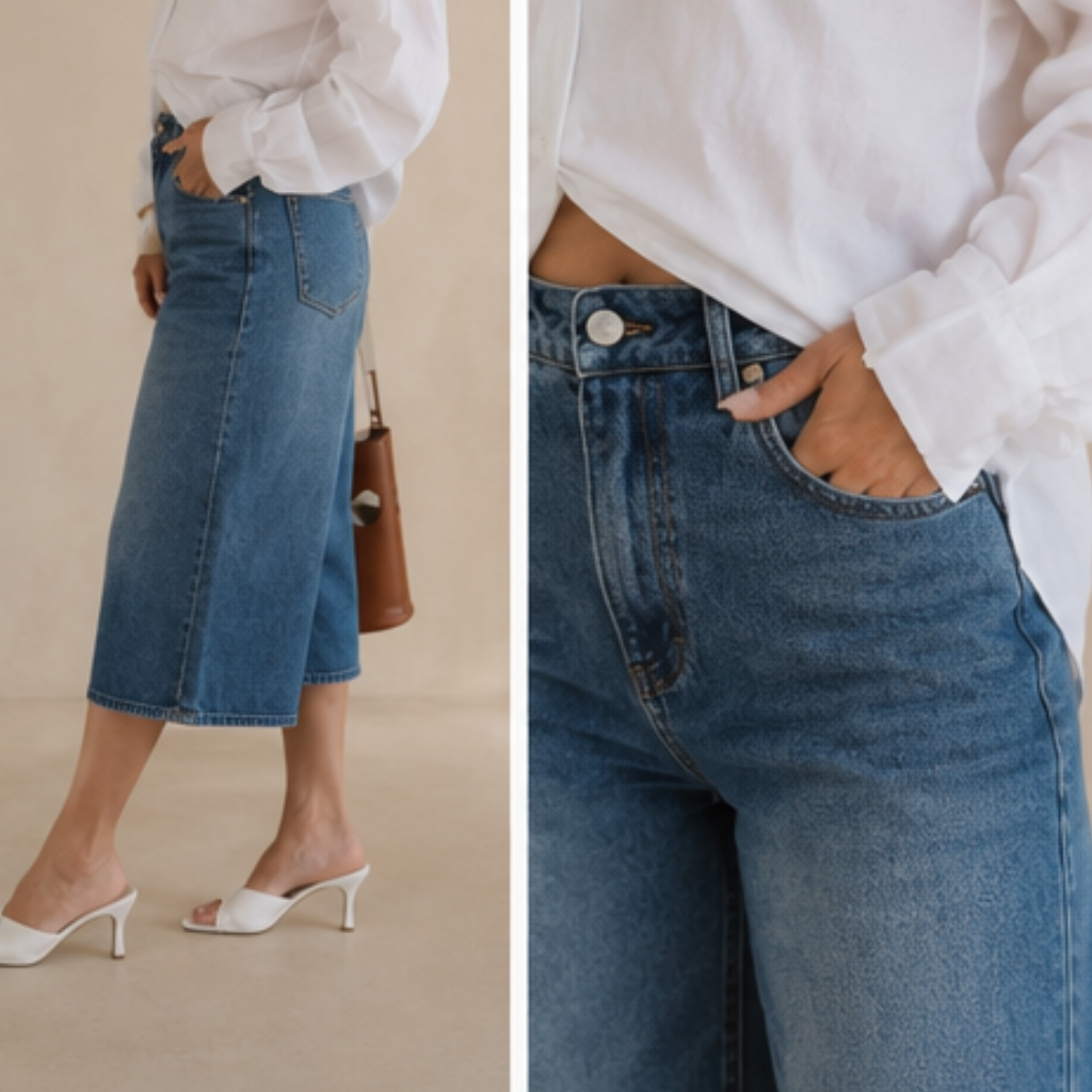 Bermuda Denim de Cintura Alta