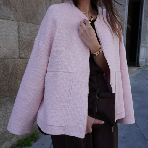 blouson aviateur rose texturé
